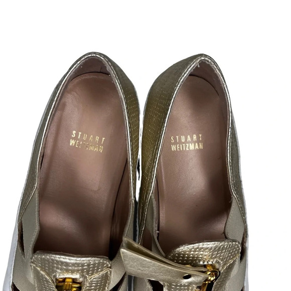 Stuart Weitzman Leather Gold and White  Gateway Zip Sneaker - Picture 8 of 12